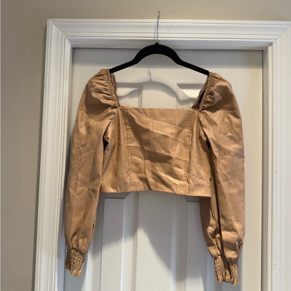 7 For All Mankind Tan Puff Sleeve Blouse